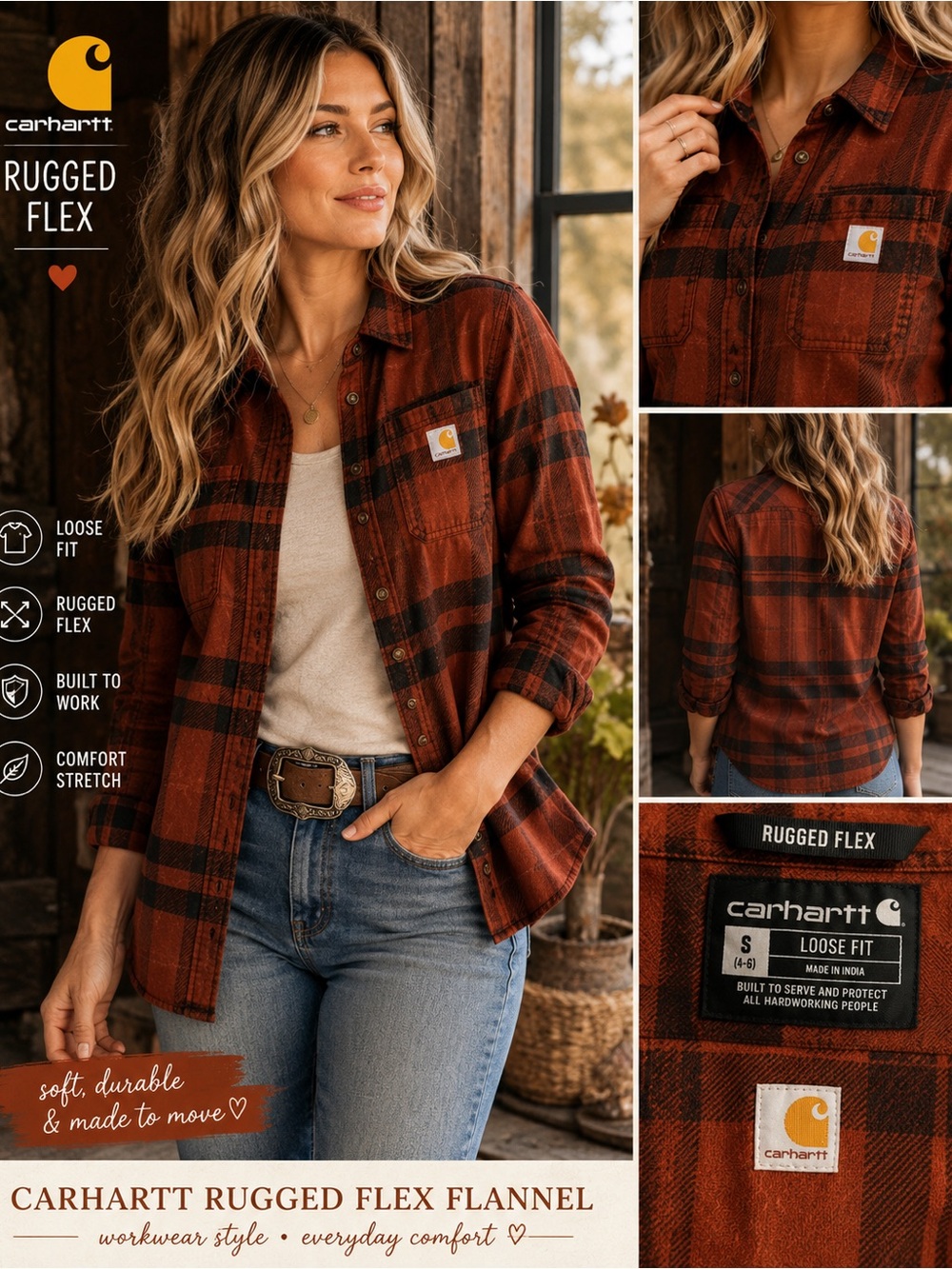 Carhartt Rugged Flex Flannel Shirt - Rust Plaid